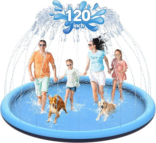 CACSPS 120" Non-Slip Splash Pad for Kids and Dog, Thicken Sprinkler Pool Summer Outdoor Water Toys, Extra Large Backyard Wading Pool for Children Boys & Girls or Pet Dog (Blue)