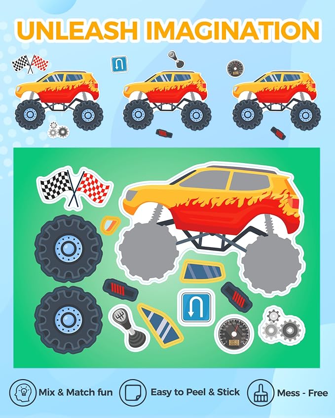 Aowplc 32 Sheets Vehicle Stickers for Kids - Make Your Own Transportation Stickers for Party Favors, Classroom Activities and Crafts