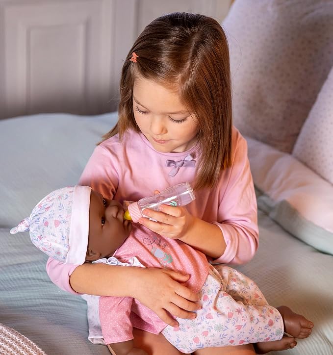 La Baby African American 20-inch Small Soft Body Baby Doll | JC Toys - La Baby | Washable |Removable Pink Floral w/Hat, Pacifier & Magic Bottle | for Children 12 Months +