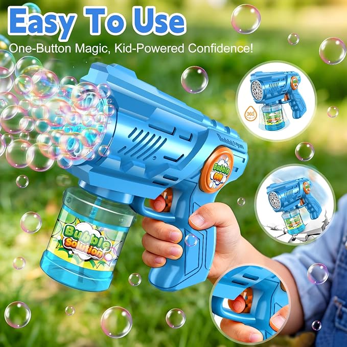Zerhunt Lightweight Automatic Bubble Gun: 2 Pack Bubble Blaster for Kids 4-8 with Bubble Solution & LED Light - 15000+ Bubbles Per Minute Easy for Kids to Hold - Great Party Outdoor Toy