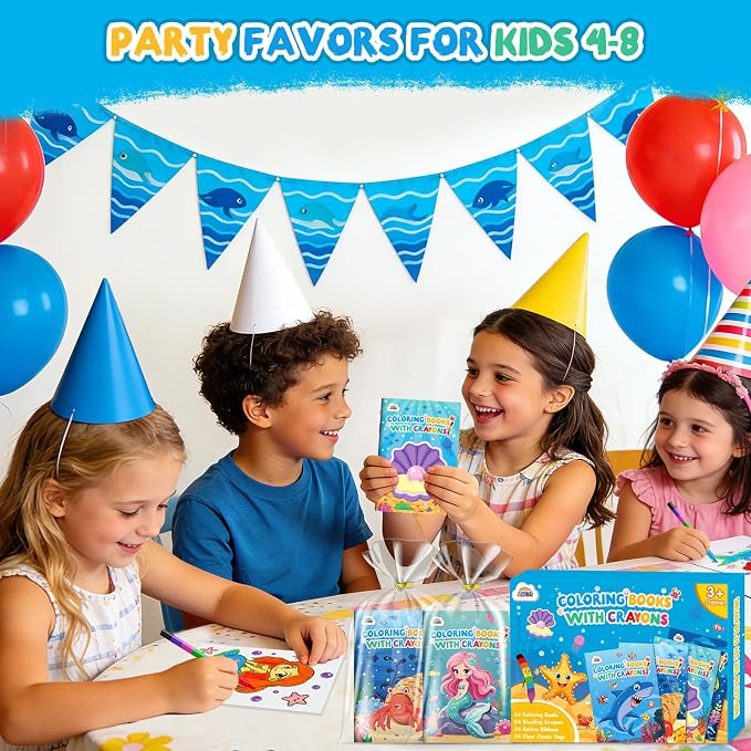 ZMLM 24 Pack Ocean Coloring Books for Kids with Crayons,Party Favors for Kids 4-8, Goodie Bags Stuffers for Toddlers, Classroom Prizes Birthday Return Gifts (Ocean)