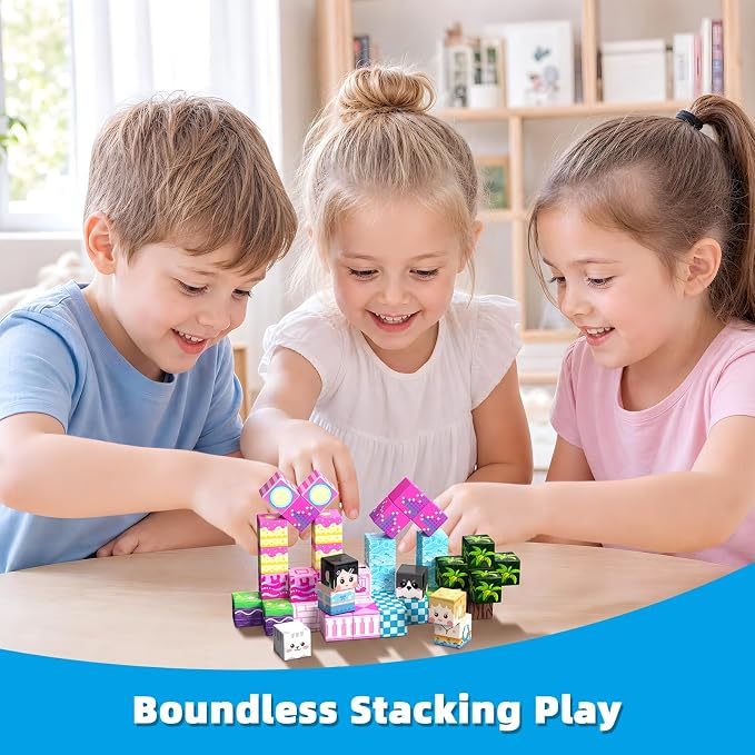 Magnetic Blocks, 48PCS Magnetic Building Cube Set for Kids Ages 3+, Constructions STEM Stacking Tiles Toy Building Birthday Gifts for Girls