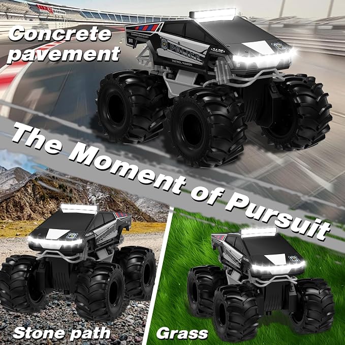 Police Remote Control Car, 1:18 Cyber Truck Remote Control Car, 2.4 GHz Waterproof Amphibious RC Cars, 4WD All Terrain Off-Road Pickup, 360° Rotatable Monster Truck Toys for Boys RC Cars Ages 6+