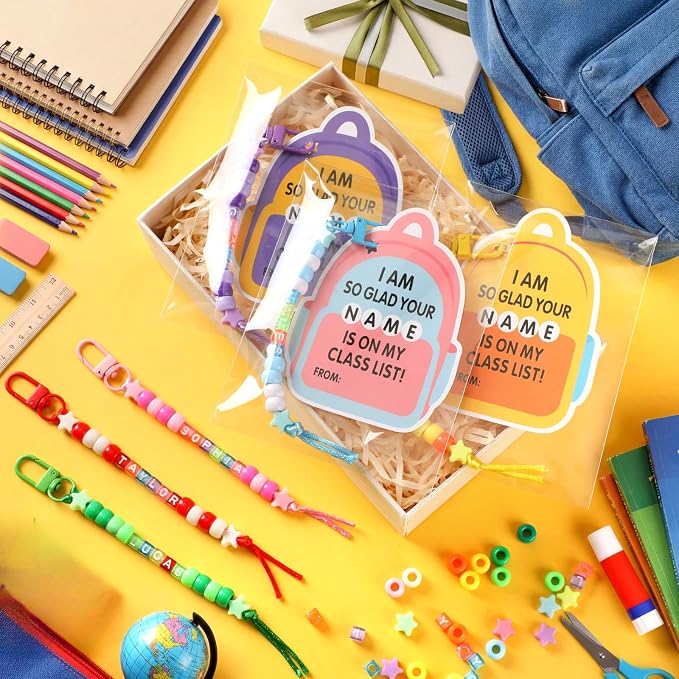 Suncalla 984 Pcs 24 Set Back to School DIY Bead Keychain Making Kit Key Chain Crafts Adjustable Letter Beads Cards Strings Kit Welcome First Day Gift Jewelry Making Supplies Party Favors