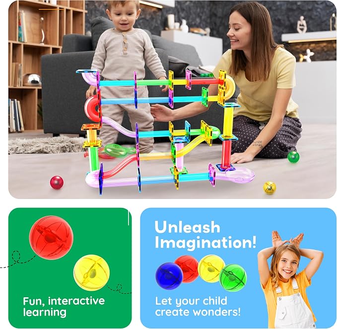 PicassoTiles 8pc Marbles for Magnetic Block Tiles Marble Run Race Track Magnet Building Tile Blocks Racetrack Maze Construction Toys Creative Toy Girls Boys 3 and Up Early Education STEM Learning Kit