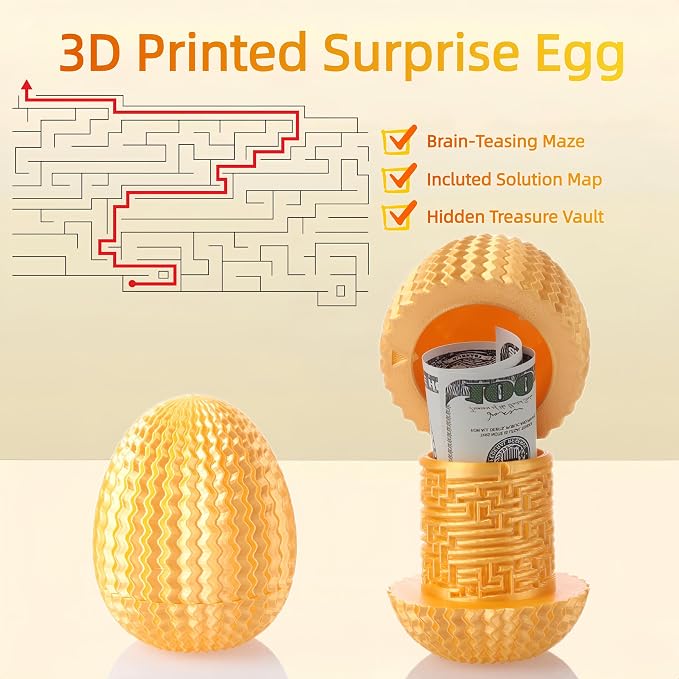 Maze Egg Money Puzzle Box for Kids & Adults, 4 Logic Challenge Brain Teaser Sensory Toy, Hidden Compartment Cash Gift Holder, Birthday Graduation Gifts for Teens, Road Trip Travel Game