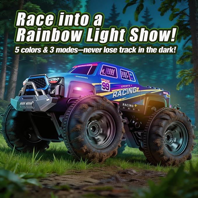 Amphibious Remote Control Car, Monster Trucks for Boys Age 4-7, Monster Truck Toys W/Blocks & 360°Spin, 4WD All-Terrain Off-Road RC Cars with 2 Batteries 100 min, 2.4GHz Pool Toy Gift for Kids