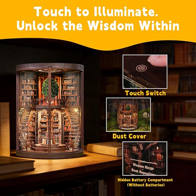 YSWOOD WORLD Miniature House Kit, Miniature Kit, Dollhouse Kit, Model Kits Craft Kits for Adults Teen, Mini House Kit for Birthday Father's Day, Wisdom Rings Book Repository
