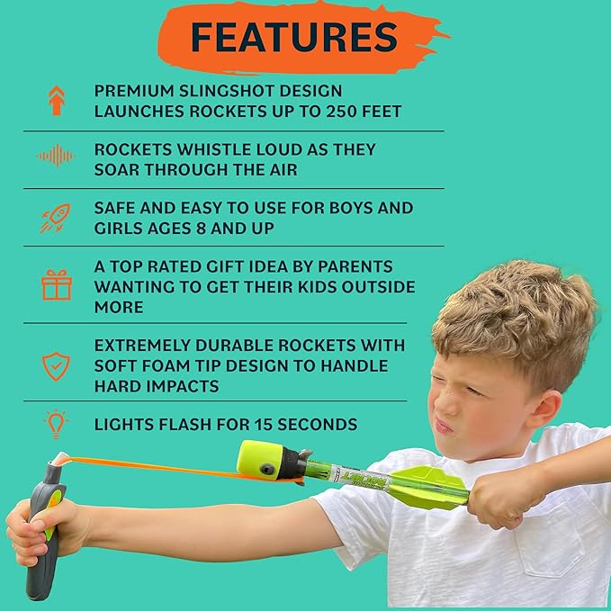 Light Up Foam Rocket Toys for Kids: Best LED Rocket Launcher Slingshot Lights Up & Makes Noise! Boys & Girls Outdoor Toys Party Favors Summer Birthday Gifts Idea & Gifts for Ages 8 9 10 11 12 13 +