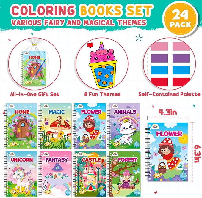 ZMLM 24 Water Coloring Books for Kids Party Favors - Bulk Mini Coloring Books for Kids Ages 4-8,Small Birthday Goodie Bag Stuffers School Teacher Return Gift Art Crafts Classroom Prizes (Fairy)