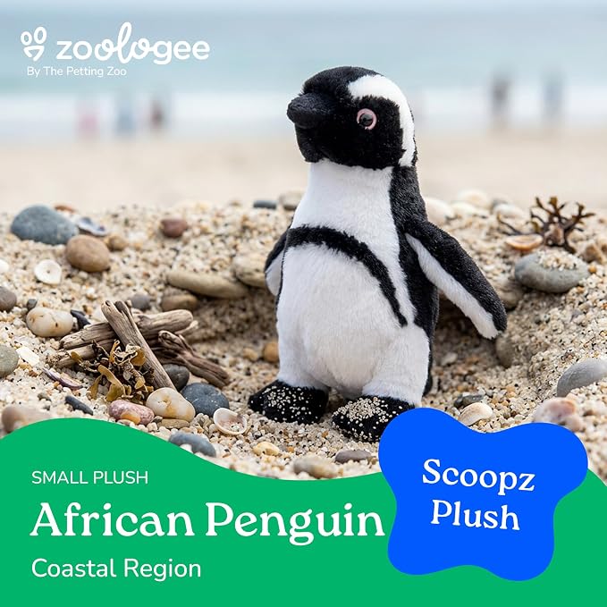 The Petting Zoo African Blackfoot Penguin Stuffed Animal Plushie, Gifts for Kids, Scoopz Zoo Animals, Penguin Plush Toy 8 Inches