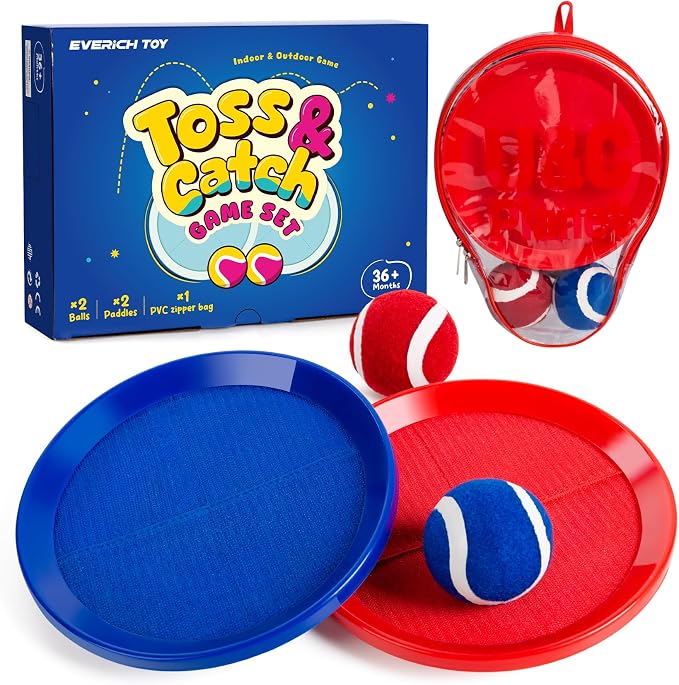 Toss and Catch Ball Game Set, Upgraded Sticky Paddle Ball Set for Kids & Toddlers, Sturdy & Water-Resistant Outdoor Backyard Beach Pool Toy, Birthday Gift for Boys Girls Ages 3-12