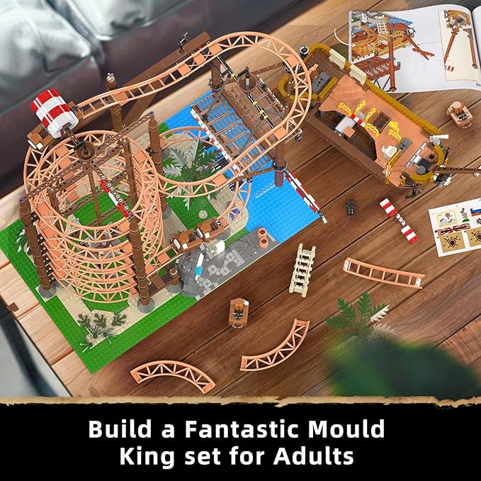 Mould King 11013 Roller Coaster Amusement Park Building Set, Fairground Theme Park Kit with Rollercoaster & Pirate Ship, Ideal Gift Model Building Kit for Adults (2174 Pieces)