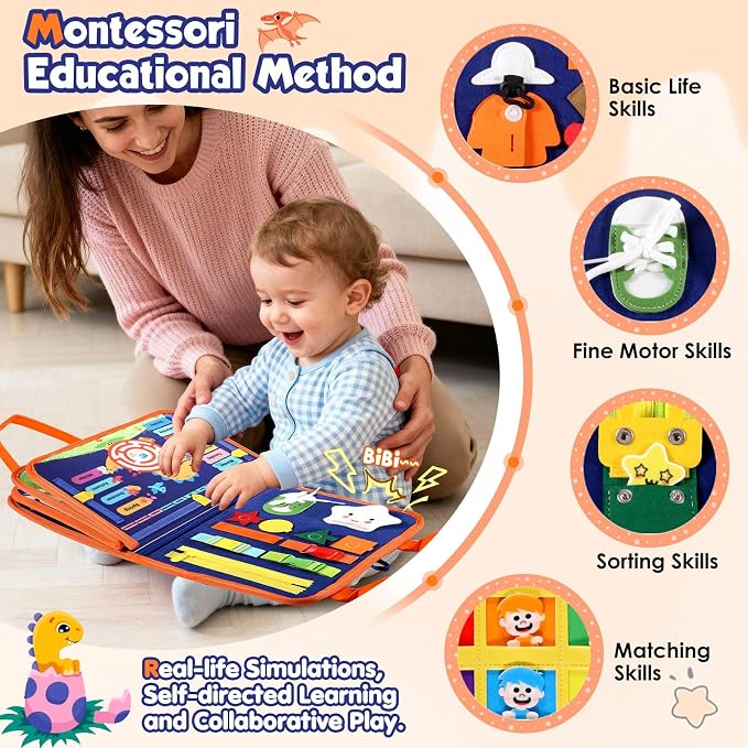 GOLIYEAN Toddler Busy Board - Montessori Toys for Toddler Boy Birthday Gifts, Educational Learning Sensory Busy Book for Toddlers, Quiet Activity Books for Toddlers, Airplane Car Travel Toys