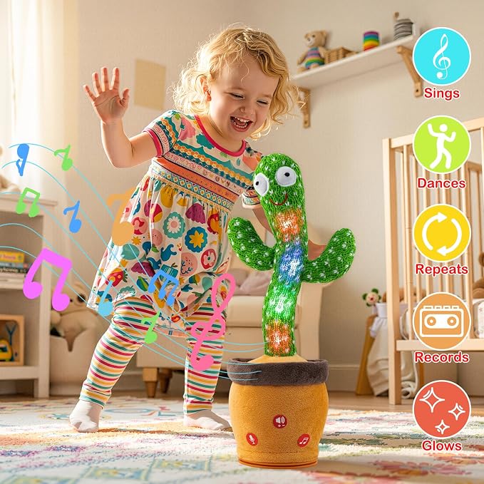 Ayeboovi Dancing Talking Cactus Baby Toys Interactive Toy Repeating Records What You Say Volume Adjustable Singing Cactus Toddler Games with 120 Songs Easter Basket Stuffers for Kids