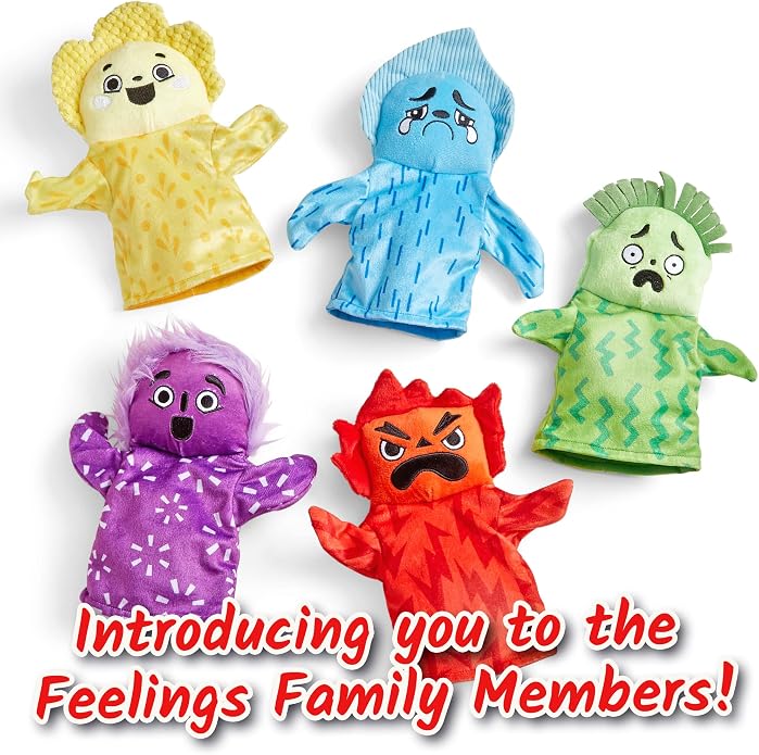 hand2mind Feelings Family Hand Puppets, Emotions Toys, Dramatic Play Therapy Toys for Counselors, Social Emotional Learning Activities, Calm Down Corner Supplies, Social Skills Activities for Kids