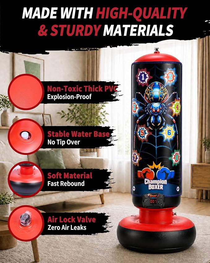 Smart Electronic Punching Bag for Kids,Boxing Set with Scoring,Lights,Music,4 Game Modes-Challenge,Memory,Inflatable Boxing Bag with Gloves,Interactive Gifts Toys for 4-12 Years Old Boys Girls