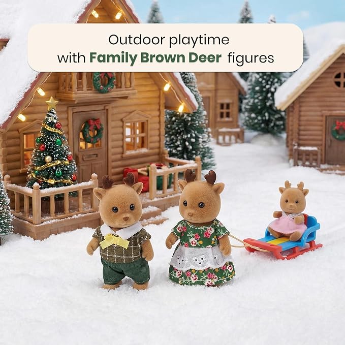 Family Brown Deer Figures — Set of 3 Collectible Flocked Mini Dolls with Removable Clothes, Dollhouse Pretend Play Set for Kids Ages 3+