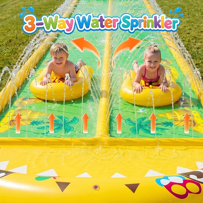40×5.9FT Heavy Duty Slip and Slide with Sprinkler and 2 Boards, Water Slide for Adults with 3-Way Water Sprinkler, Giant Slip n Slide for Outdoor Backyard Lawn Kids Teens and Adults (Yellow&Green)