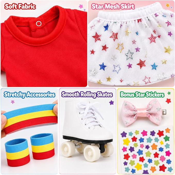 Kajaia 8 Pcs Doll Clothes 18 Inch Doll Clothes and Accessories Dress Flip Flops Hat Outfit Swimsuit Accessories for 18 Inch (Colorful, Star)