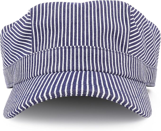 Armycrew Denim Blue Stripe Train Engineer Conductor Cap Fits Infant to Adult 3XL
