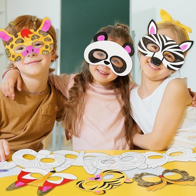 24 PCS Color Your Own Paper Masks, DIY Masks Craft Art Kits for Kids, Birthday Party Favors, School Coloring Activities