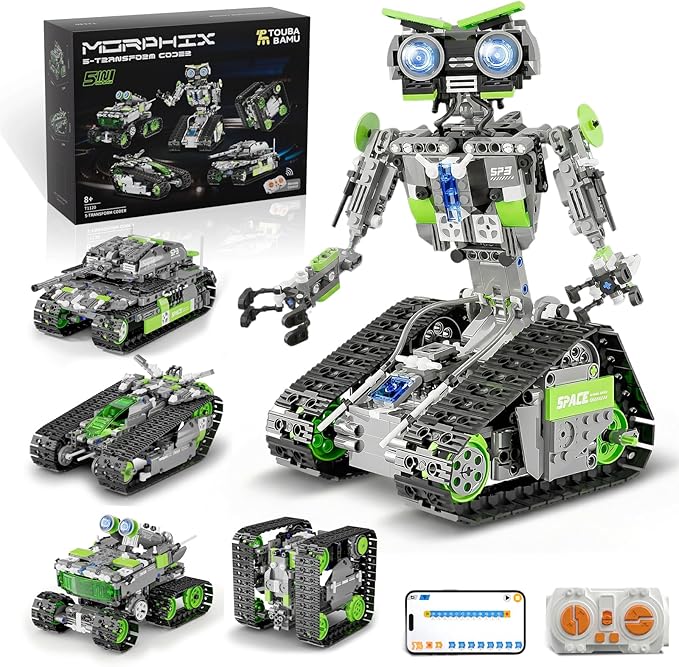 DOLIVE 5 in 1 STEM Robotics Kit, Building Block Set for Kids Ages 8-14, Remote Control and App Controlled Robot/Tank/Transporter/Scout/Engineering Vehicles, Birthday Gift for 8 9 10 11 12+ Years Old