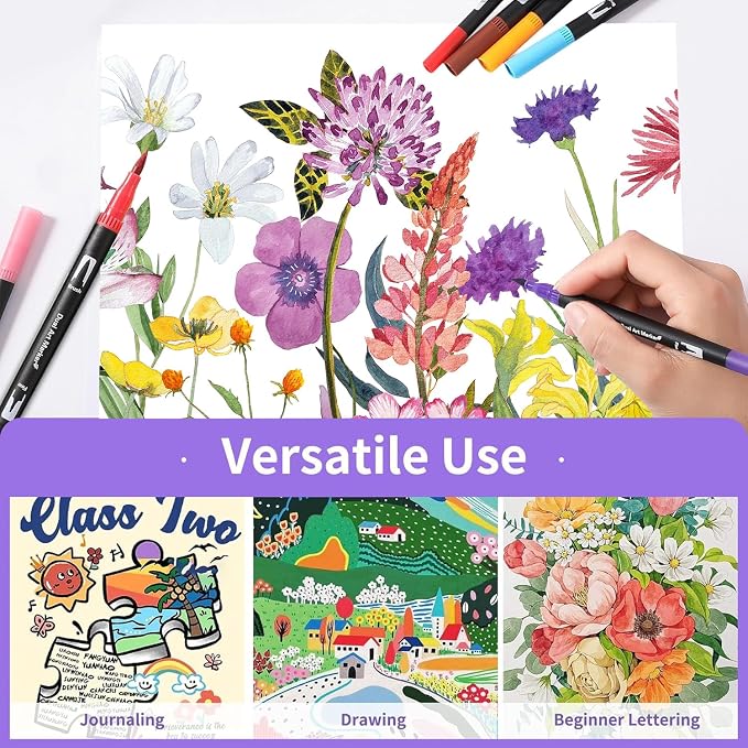 TOSHARE 100 Colors Brush & Fine Dual Tip Watercolor Markers for Adult Coloring Books No Bleeding Paint Pens For Drawing Note Taking Planner Calligraphy Journaling Card Making Back-to-School Supplies