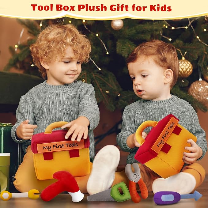 My First Tool Set Plush, Baby Toolbox Plushy with 5 Pcs Tool Plushies for Toddlers, First Birthday Gifts for Boys Girls