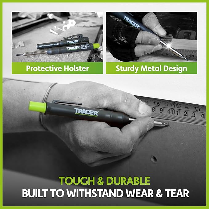 Tracer Deep Hole Construction Pencil Site Holster. Extendable 2B Carpenter Pencil with Inbuilt Carpenter Pencil Sharpener