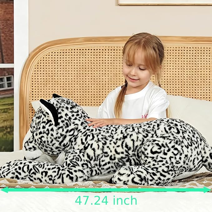 MaoGoLan 47” Snow Leopard Stuffed Animal for Kids Girls - Giant Stuffed Leopard Cheetah Plush Toy Big Large Tiger Safari Stuffy, Mothers Day Valentines Birthday Gifts Baby Shower Party Decor