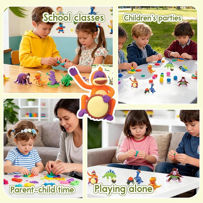 Air Dry Clay Kit for Kids -12 Dinosaur Theme Colored Clay Sculpting kit, Ultra Light DIY Model Magic Clay with Sculpting Tools and Tutorials, Soft & Non-Sticky, Arts and Crafts Gift for Kids