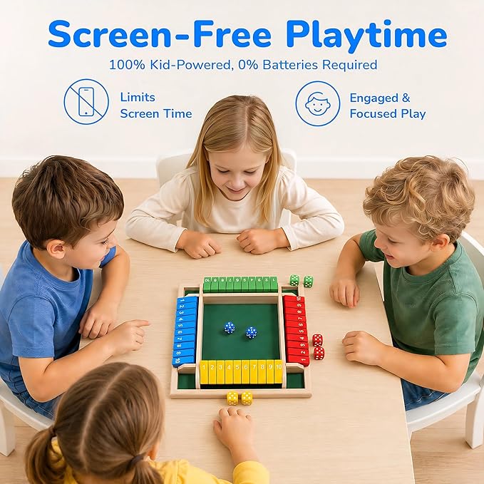 Shut The Box Game, Wooden Number Flip Board Dice Tabletop Toys for 2-4 Player, Math Educational Learning Tools for Kids and Adults, Classic Pub Family Game Night Party Activity, Camping
