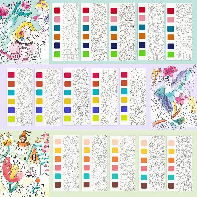 JCREN Watercolor Painting Books, Pocket Watercolor Painting Coloring Kit, Paint with Water Bookmarks Travel Activity Party Favors for Kids Toddlers Gifts for Boys and Girls, 3 Pack