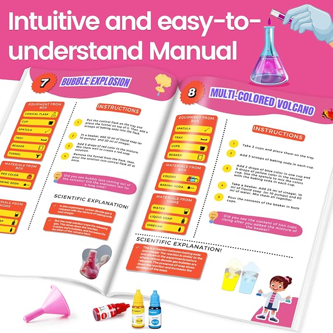 My First Science Kit for Kids Ages 4-5-6-7-8, 150+ Science Experiments Stem Toy Learning & Educational Projects with Chemistry Set, Crystal Growing, Volcano Science Kit