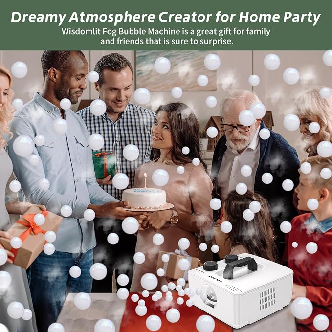 Wisdomlit Fog Bubble Machine, 2-in-1 No-Spill Smoke Bubble Machine (White) | 400W Power, 2 Bubble Modes, 8000+ Colorful or Fog-filled Bubbles, Great for Indoor Outdoor Halloween Party