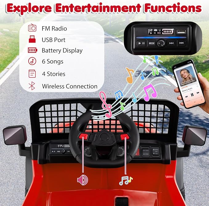 Costzon Ride on Truck, 24V Ride on Toys for Kids, Electric Vehicle with Parent Remote Control, Music, Horn, LED Headlights & Spring Suspension, Kids Car for Boys & Girls (24V,Red)