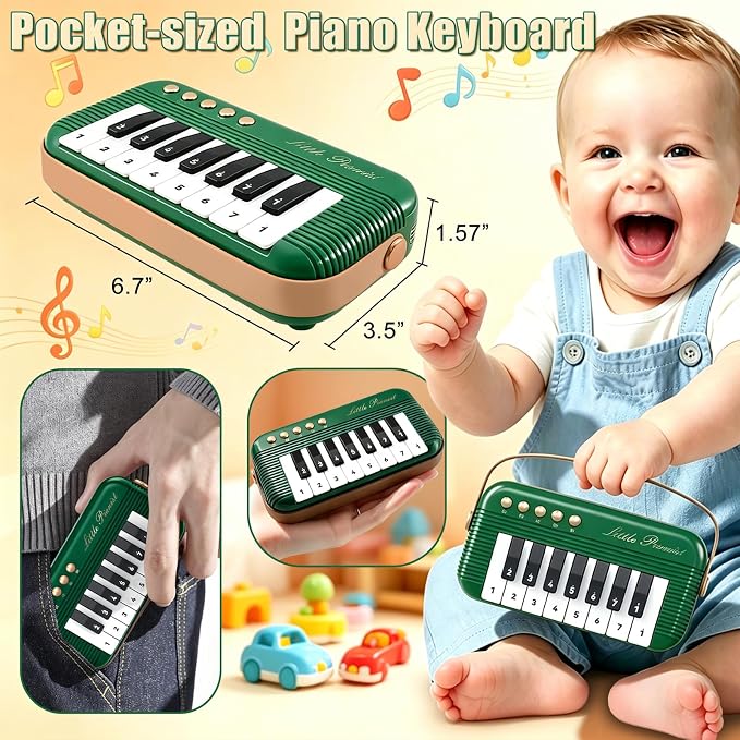 Mini-Piano-Keyboard for Toddlers Piano Toy Portable Pocket Piano with Light Up丨Musical Keyboard Electronic Instrument Learning Keyboards Toys Gifts for 3 4 5 6 Years Old Boys Girls (Green)