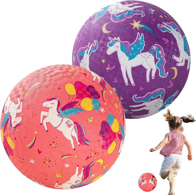 U&C Planet Playground Balls for Toddlers 1-3, 2 Pack 6 inch 8.5 inch Kickball for Kids Outdoor Indoor, Catoon Rubber Balls with Pump, Child Gift for Boys Girls 1-3 3-5 5-10