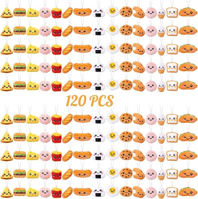 Libima 120 Pcs Mini Food Plush Keychain Set Small Sweet Food Keychain Charm Set Cute Small Bread Stuffed Toy for Carnival Birthday Party Prizes Decoration for Clothes
