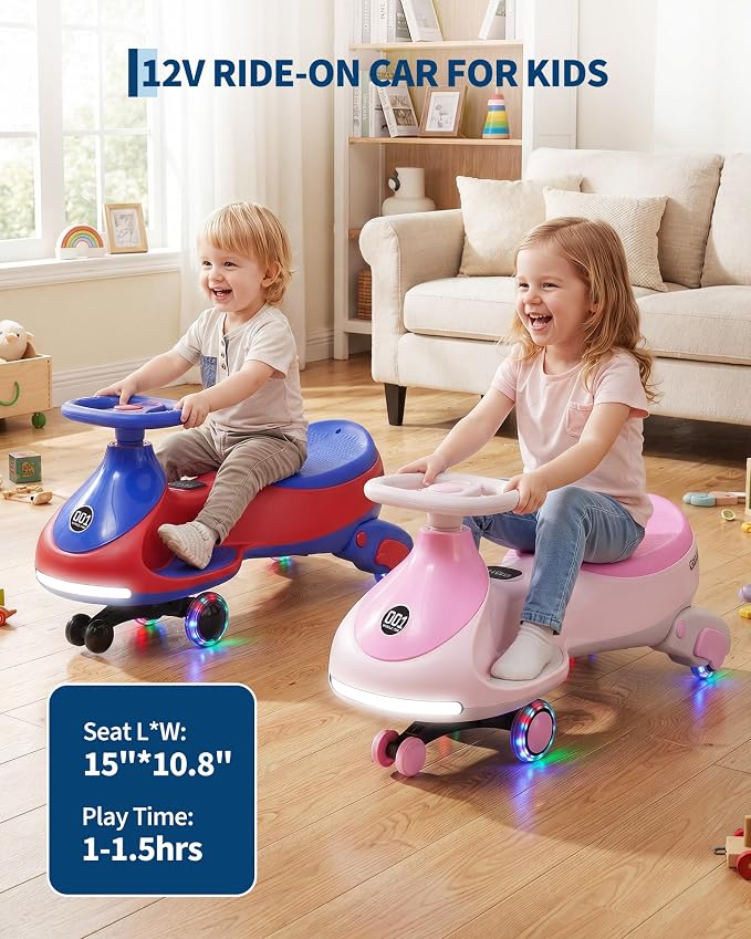Garvee 12V Electric Wiggle Car for Kids, 2 in 1 Swing Car with Pedal, Anti-Rollover, Max Load 130Lbs,Flashing Wheels, Music,Rechargeable Battery Ride on Toy Indoor Outdoor for Toddlers, Red