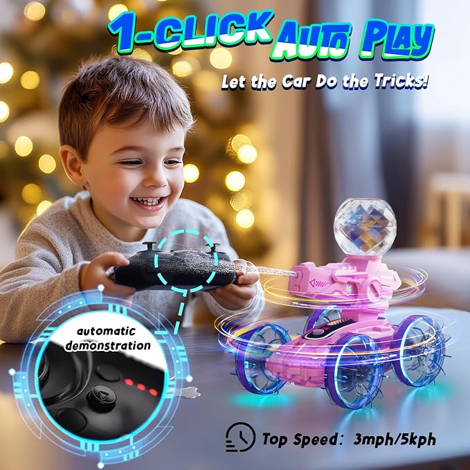 Amphibious Remote Control Car for Boys Kids - 4WD Amphibious 2.4 GHz 360°Rotation RC Cars - Water and Land RC Stunt Car Toy for 5 6 7 8 9 10 Year Old Boys Girls Christmas Birthday Gifts