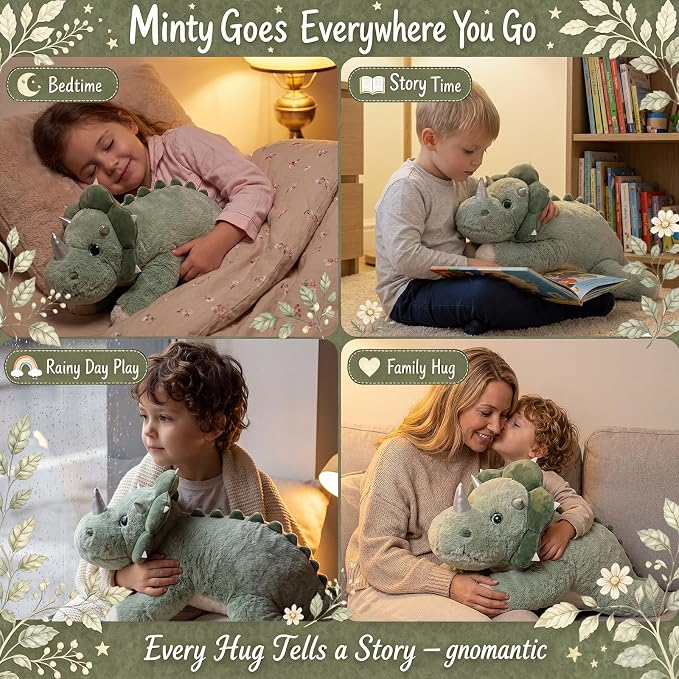 gnomantic Triceratops Weighted Stuffed Animals - 22 Inch 4.5 Pounds Weighted Plushies Dinosaur Stuffed Animals - Big Dino Plush - Cute Plush Toy Gifts for Kids & Adults (Sage Green)