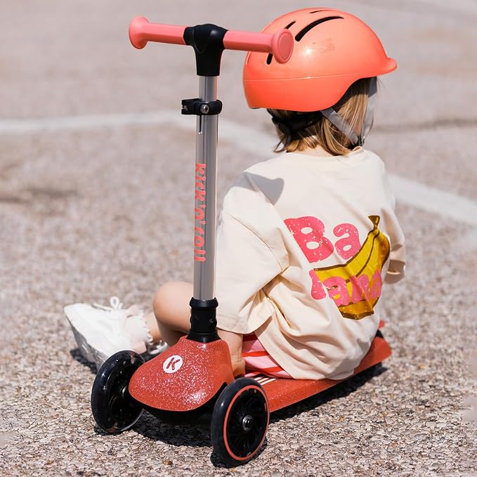 Kicknroll Kids Scooter Light Up 3 Wheel Toddler Kick Scooters with Jelly Glitter Anti-Slip Deck and LED Wheels, 4 Adjustable Heights, Foldable, Lean-to-Steer Design for Girls & Boys 3-12 Max 110 Lbs