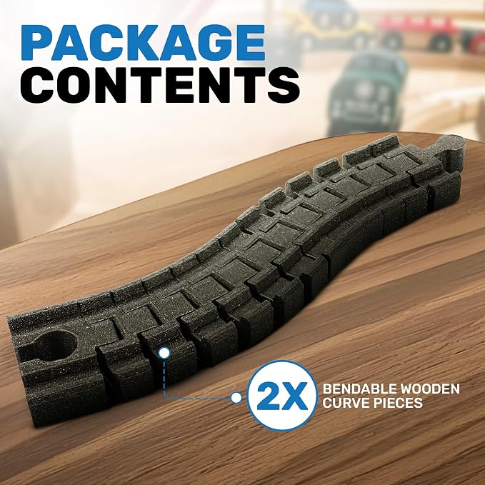 2-Pack - Flexible Train Track Curve Piece for Brio – Bendable Railway Connector Compatible with Brio Train and Wooden Train Set Systems – Custom Layout Accessory for Expanding Wooden Rail