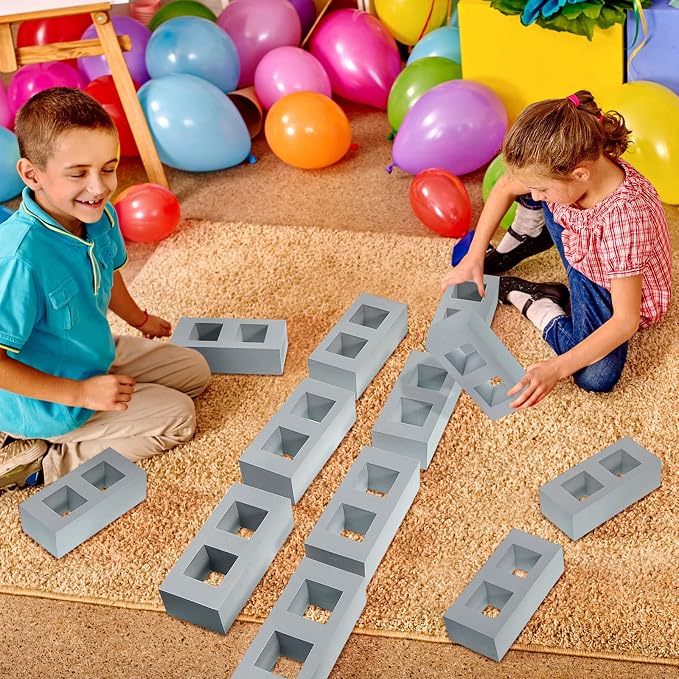 Deekin Foam Brick Building Blocks for Kids Thick Blocks Foam Large Fake Brick Construction Toy for Stacking Construction Gifts, 8 x 4 x 2.4 in(40 Pcs,Square Holes)