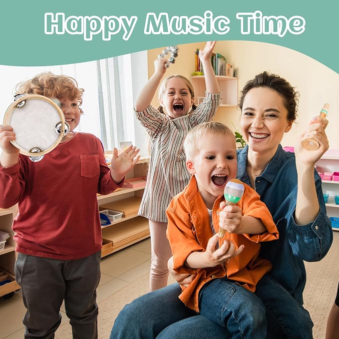 Raimy Kids Musical Instruments Set, Neutral Colors Wooden Montessori Toys | Percussion Instruments Set with Modern Boho Xylophone | Birthday Gifts for Baby Toddlers Boys Girls with Storage Bag
