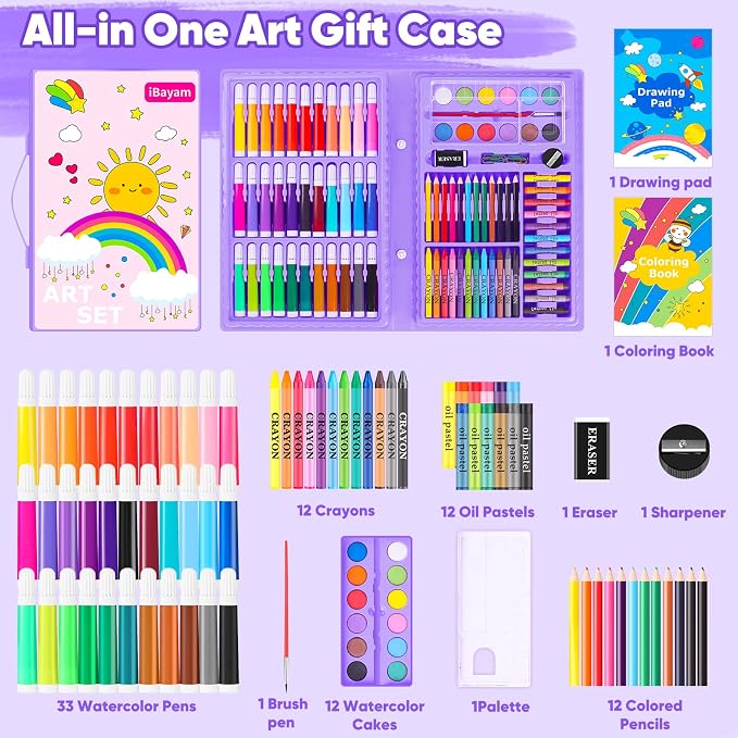 iBayam Aesthetic Cute Preppy Stuff Art Supplies, 149-Pack Drawing Kit Coloring Painting Art Set Gifts Box for Adult, Arts and Crafts for Adult, with Drawing Pad, Coloring Book