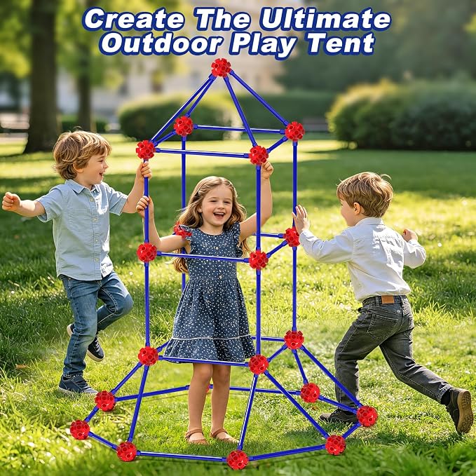 Fort Building Kit for Kids, 140 Pcs STEM Building Toys for Indoor Outdoor, Ultimate Creative Set DIY Castles Tunnels Play Tent, Christmas Birthday Gifts for 4 5 6 7 8 9 10 11 12 Years Old Boys & Girls