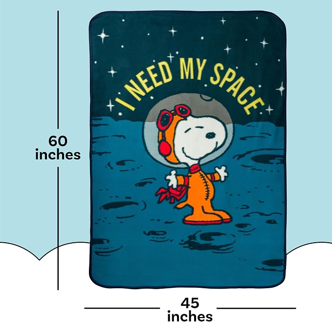 Silver Buffalo Peanuts Snoopy I Need My Space Astonaut Outer Space Moon 45" x 60" Fleece Throw, Soft and Cozy Blanket, 180 GSM